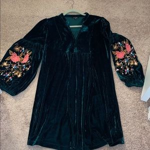 Green velvet embroidered dress